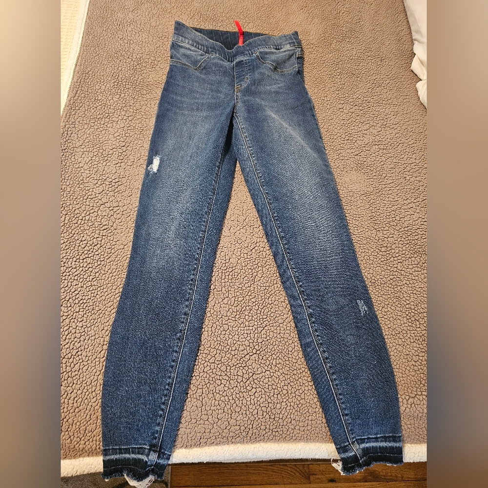 SPANX Dark Blue Denim Jean Leggings, straight Leg.